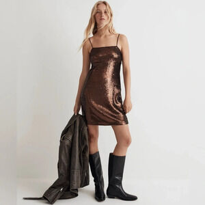 Madewell Brown Mini Sequin Tank Dress NWT